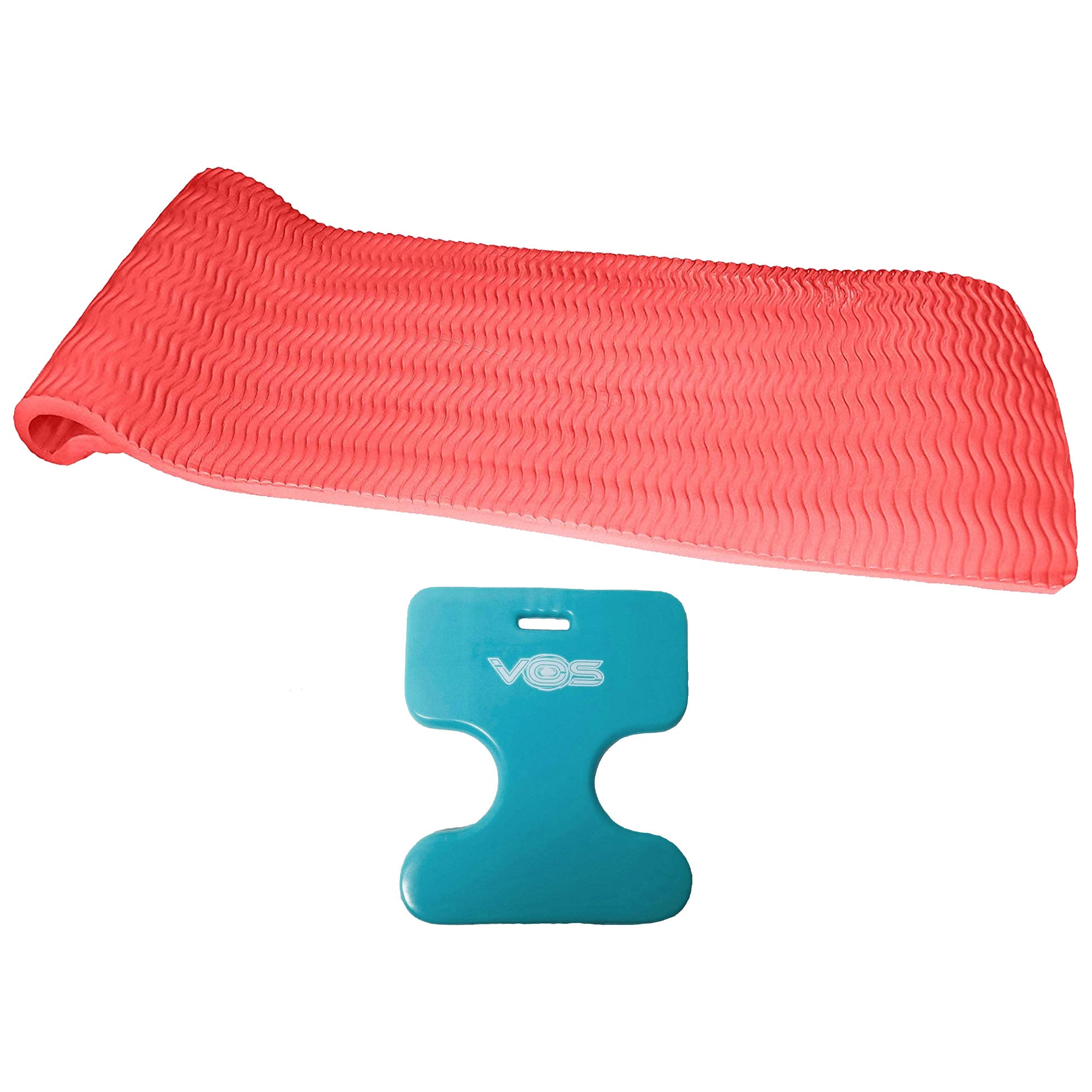Vos 72 Inch Foam Pool Float Lounger, Coral + Water Saddle Float Seat, Light Blue - VMInnovations