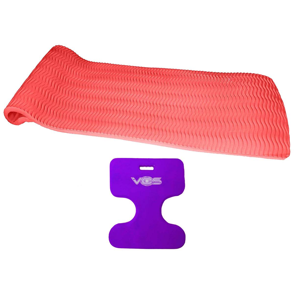 Vos 72 Inch Foam Pool Float Lounger, Coral + Water Saddle Swim Seat, Purple
