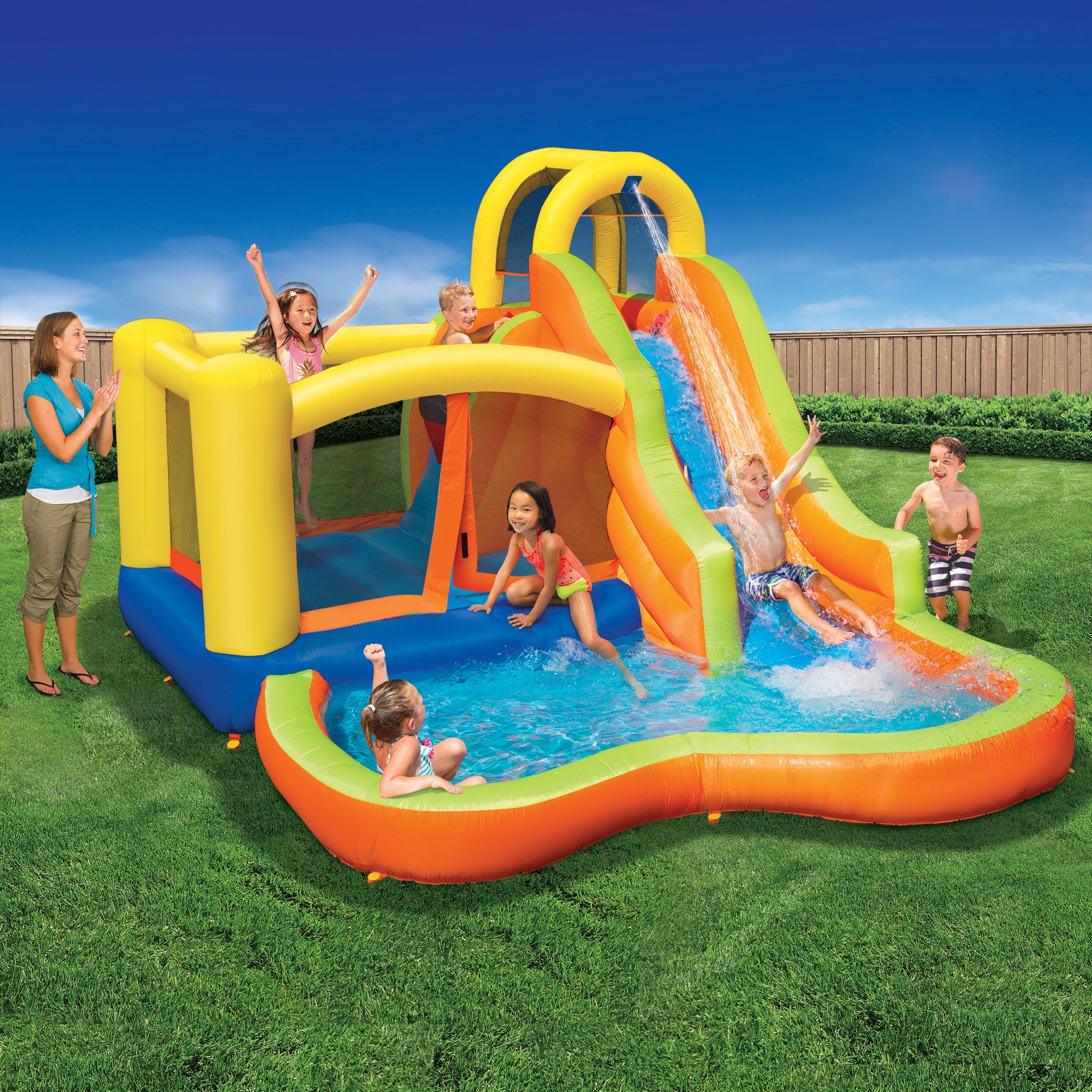 Banzai Sun 'N Splash Fun Inflatable Bounce House and Water Slide w/ Accessories