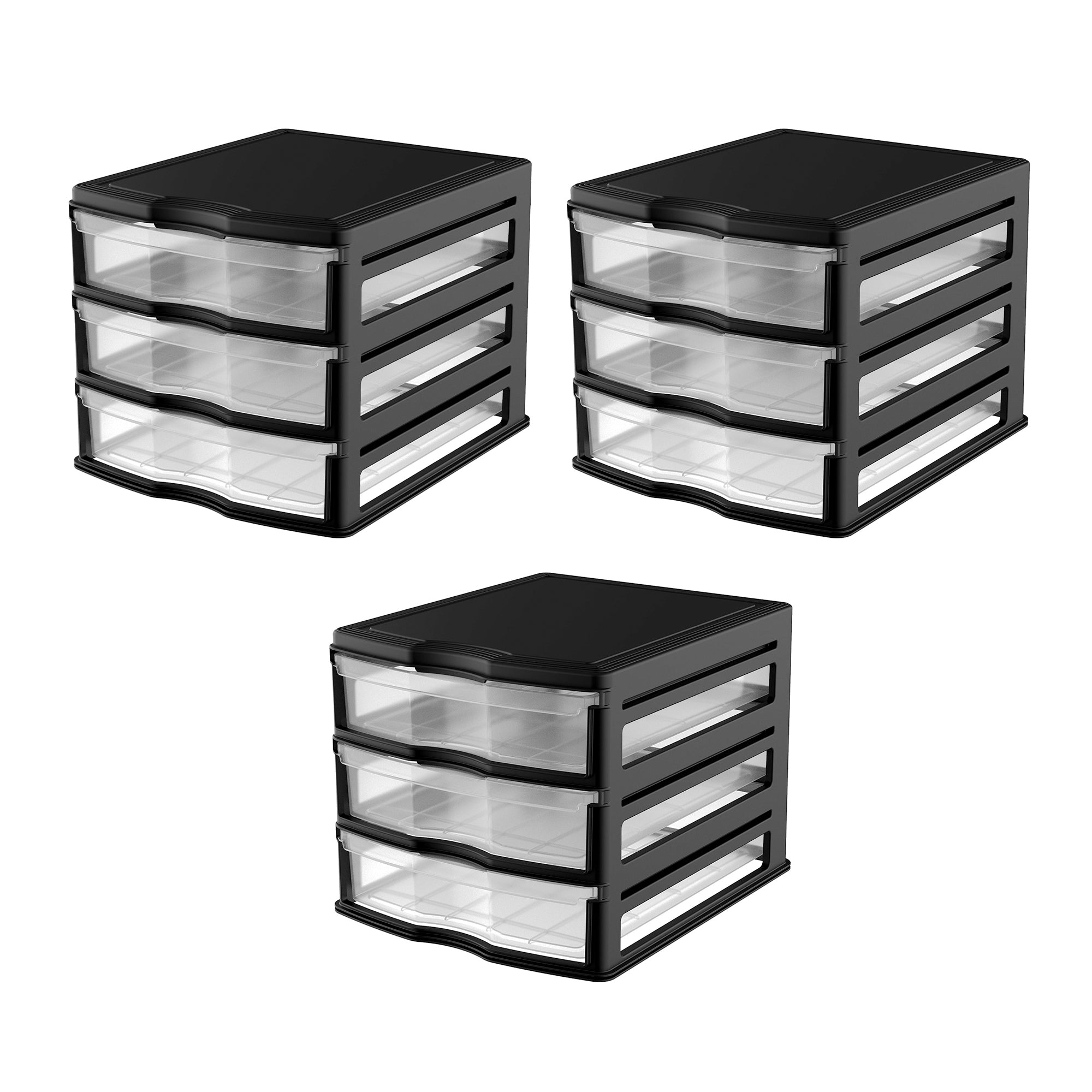 Life Story 3 Drawer Stackable Shelf Organizer Storage Drawers, Black (3 Pack) - VMInnovations