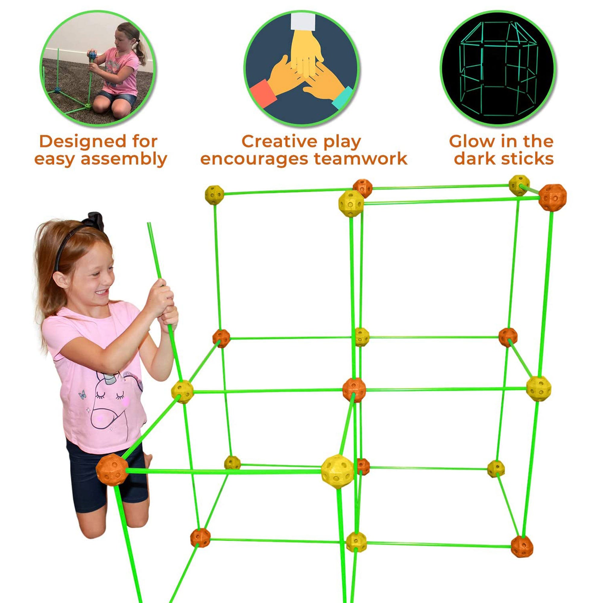 Funphix Glow in the Dark Poles & Yellow/Orange Balls Play Kit, 77pcs(Open Box) - VMInnovations
