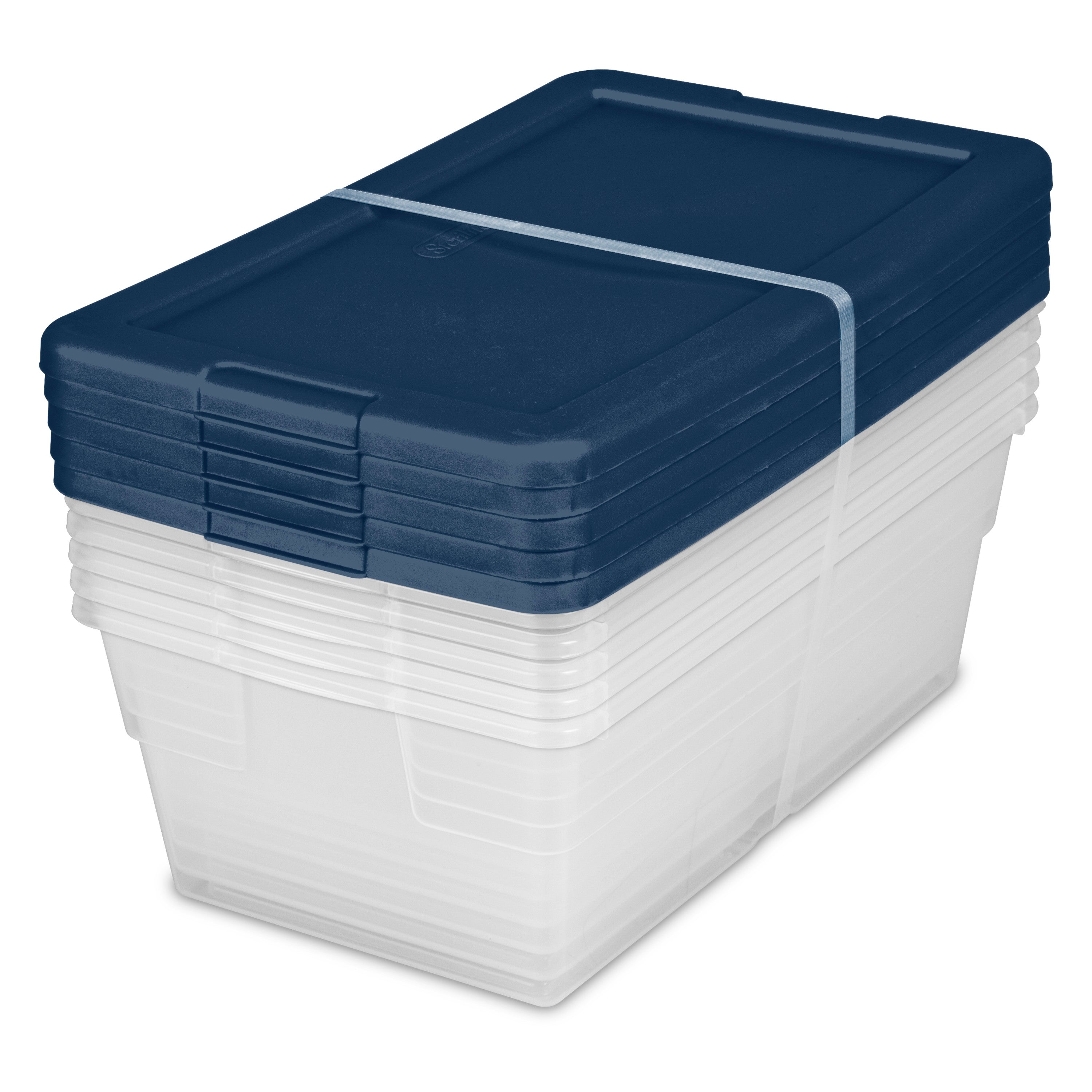 Sterilite Stackable 6 Qt Storage Box Container, Clear, Marine Blue Lid (90 Pack)