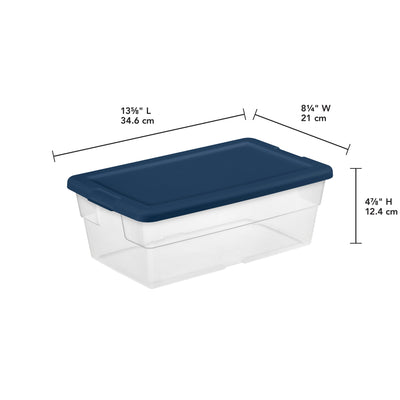 Sterilite Stackable 6 Qt Storage Box Container, Clear, Marine Blue Lid (60 Pack)