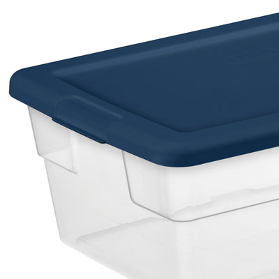 Sterilite Stackable 6 Qt Storage Box Container, Clear, Marine Blue Lid (60 Pack)