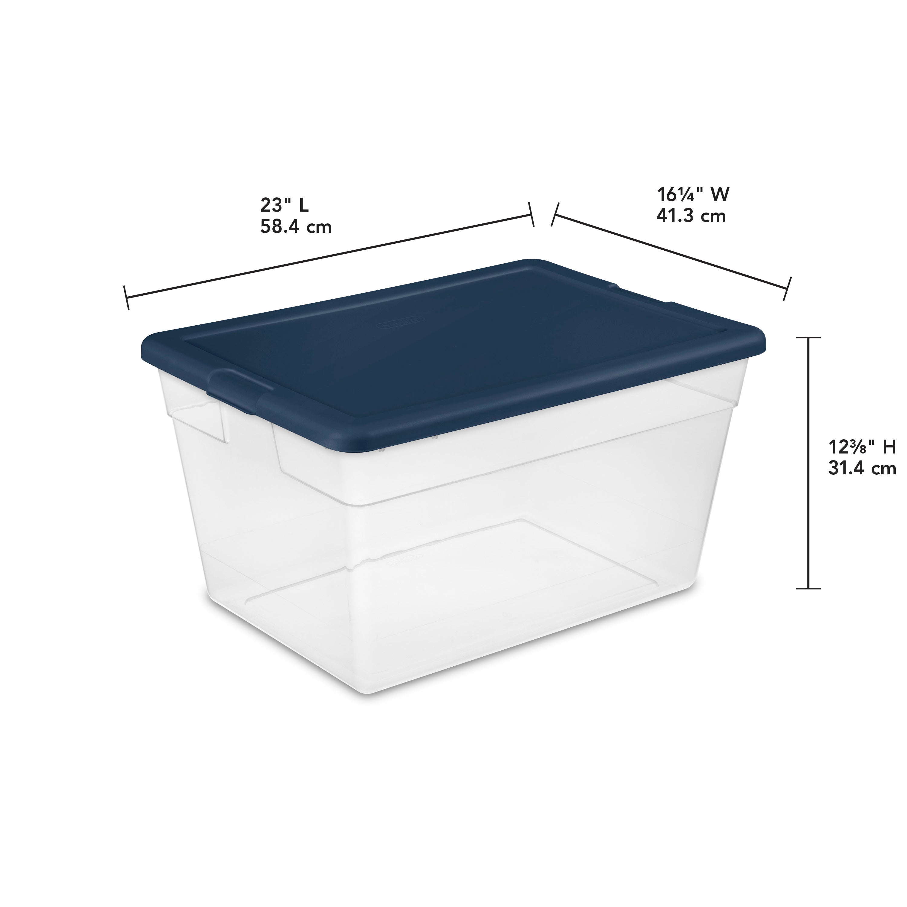Sterilite Stackable 56 Quart Storage Tote Container, Clear, Marine Blue Lid