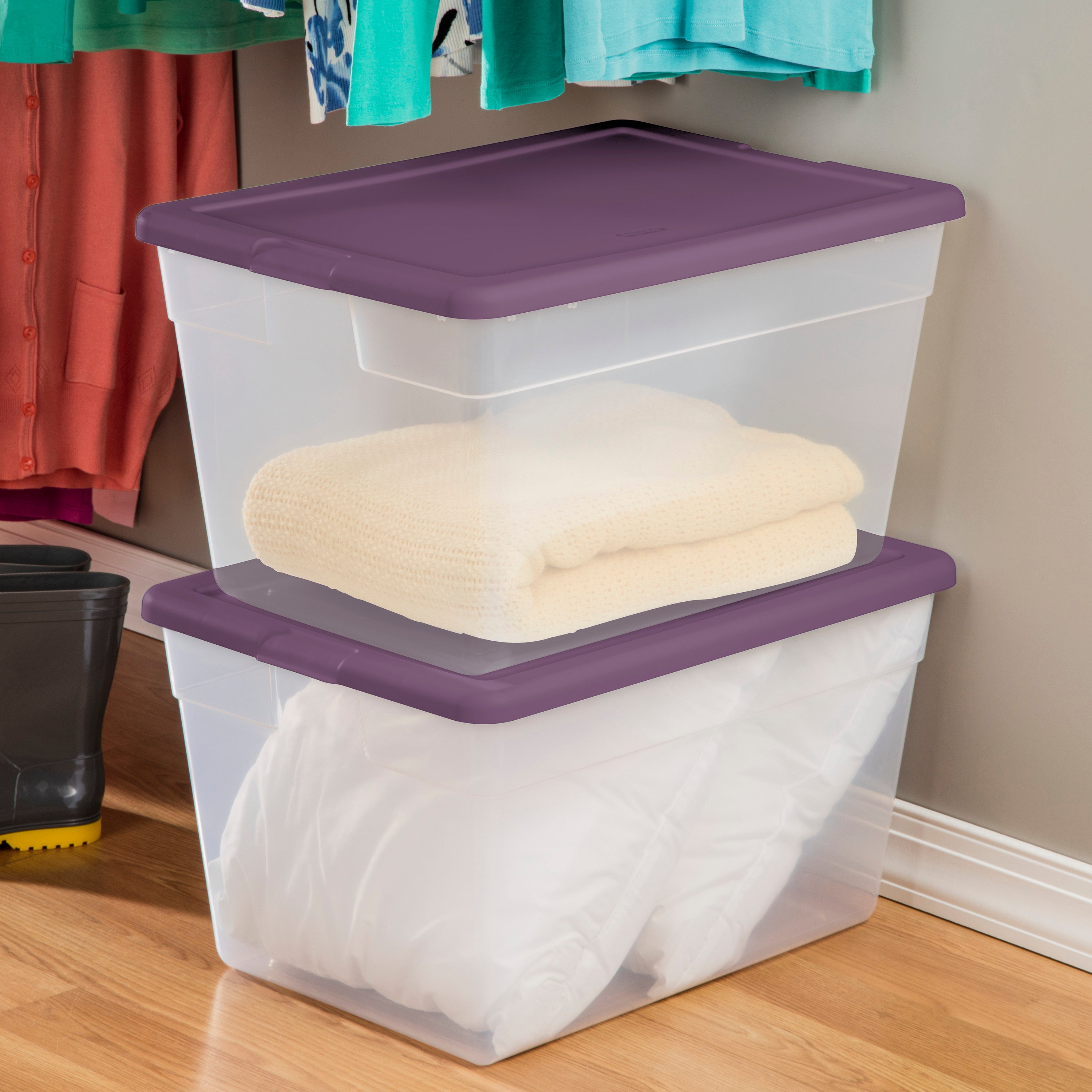 Sterilite Stackable 56 Qt Storage Tote Organizing Containers with Lid, (24 Pack)