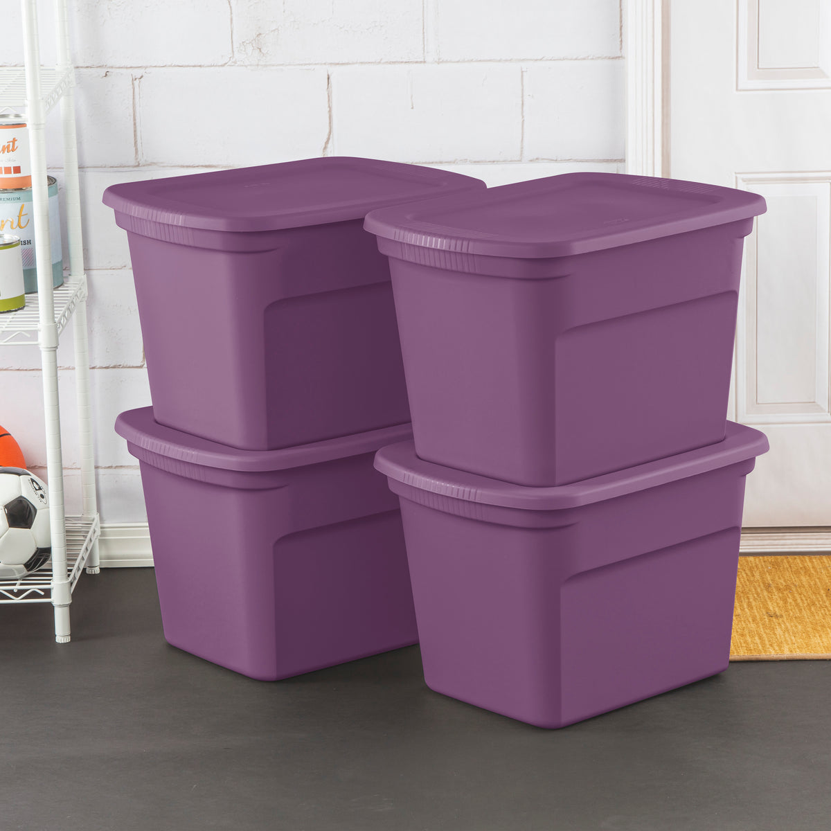 Sterilite 17318V08 Lidded Stackable 18 Gallon Storage Tote Container, Purple