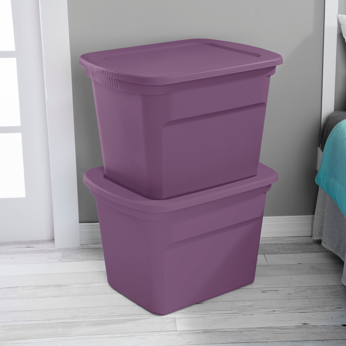 Sterilite 17318V08 Lidded Stackable 18 Gallon Storage Tote Container, Purple