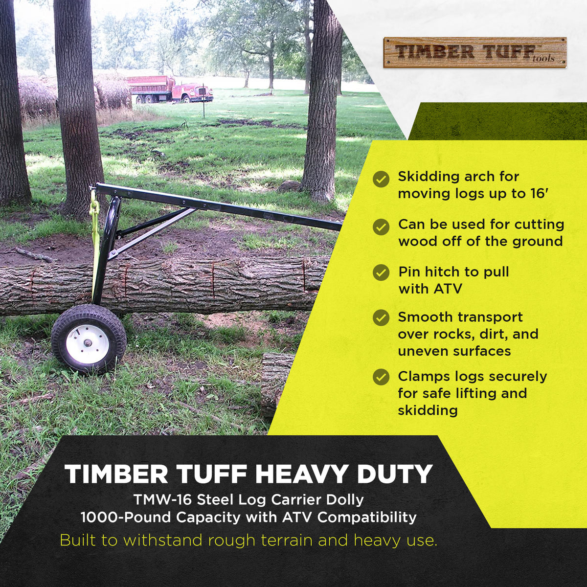 Timber Tuff Steel Log Carrier Dolly, 1000 Pound Capacity with ATV Compatibility