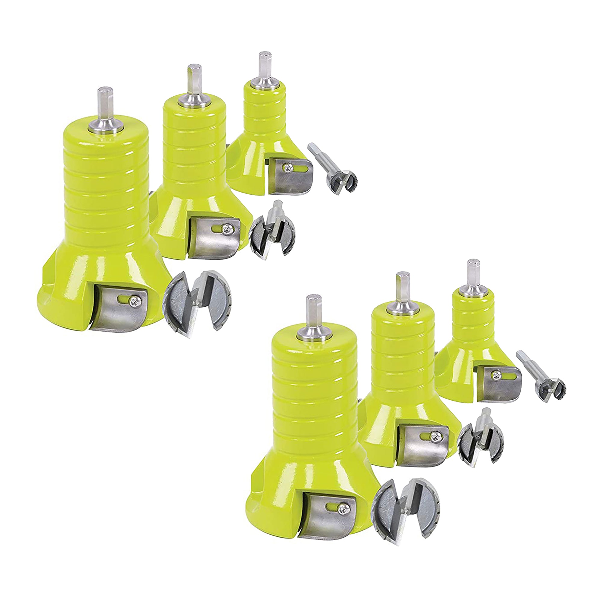 Timber Tuff 3pcs 1, 1.5, & 2in Tenon Cutter Set w/Forstner Bit, Green (2 Pack)