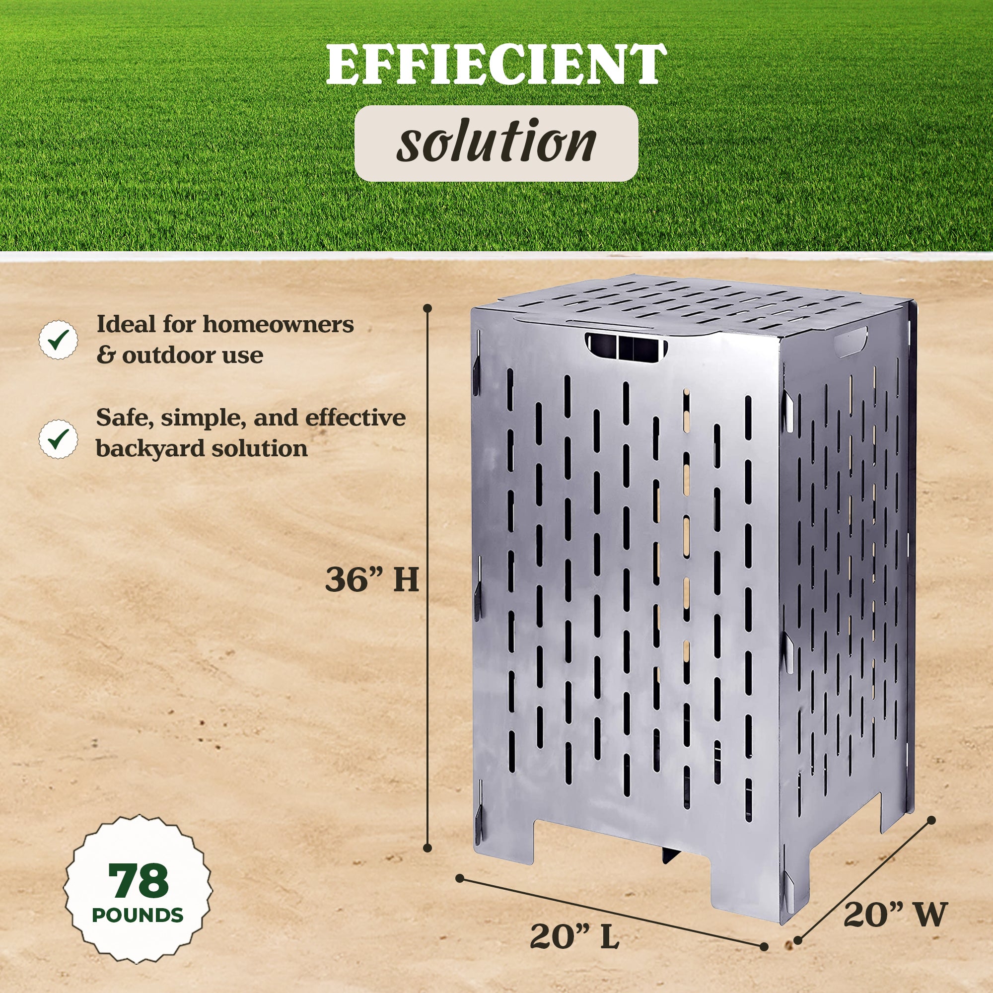 Yard Tuff YTF-202036BC 20 x 20 x 36 Inch Steel Burn Cage with Vent Holes, Gray - VMInnovations