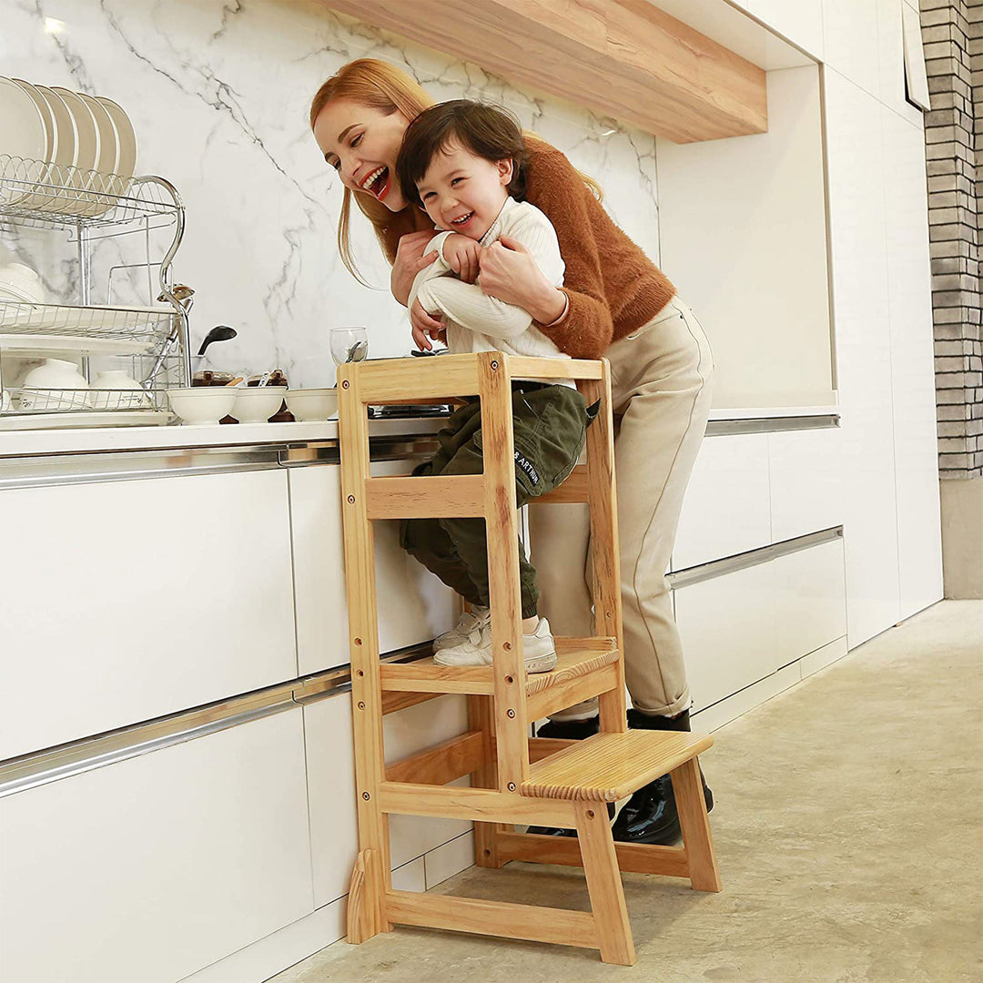 SDADI LT05N Mother's Helper Adjustable Height Kids Kitchen Step Stool, Natural - VMInnovations