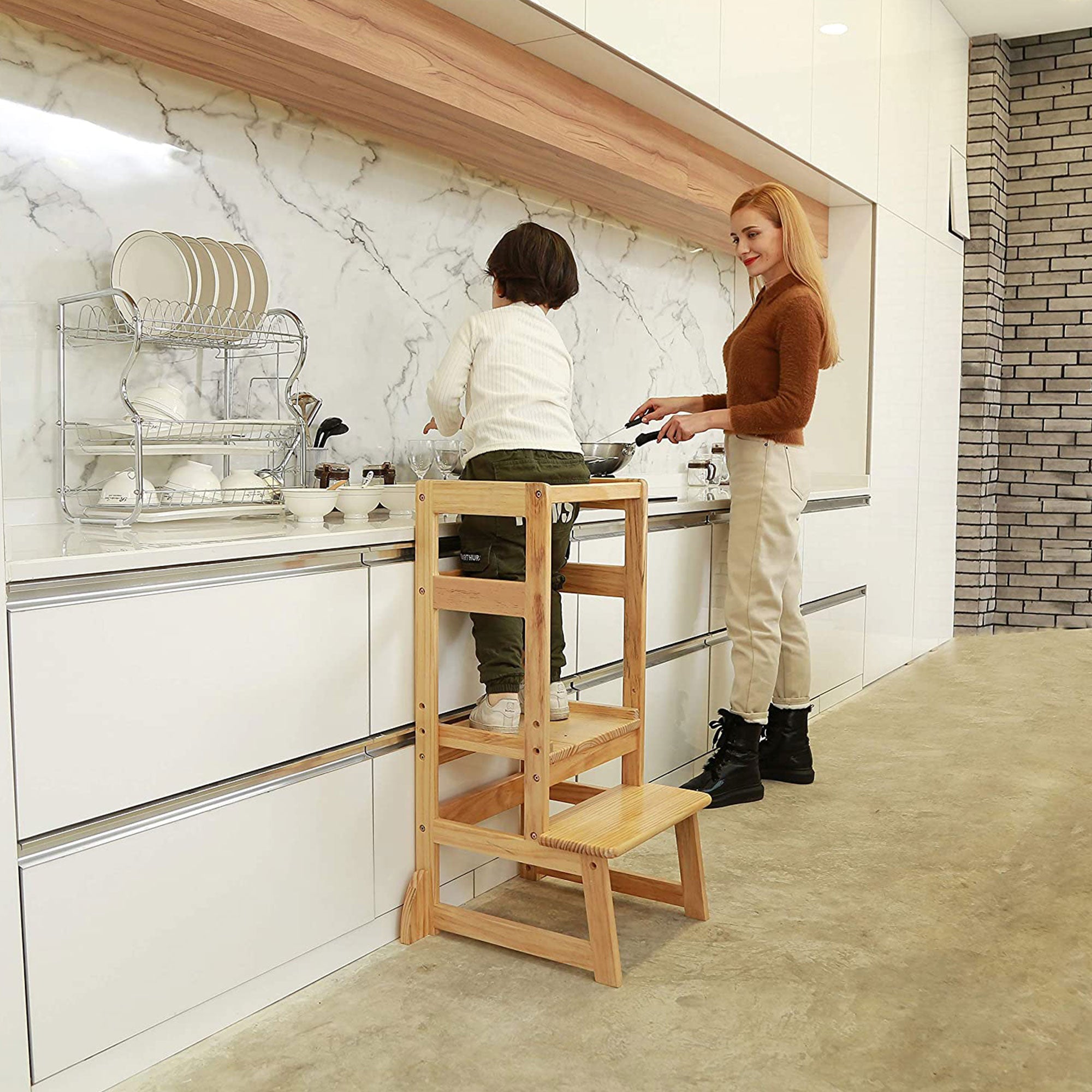 SDADI LT05N Mother's Helper Adjustable Height Kids Kitchen Step Stool, Natural - VMInnovations