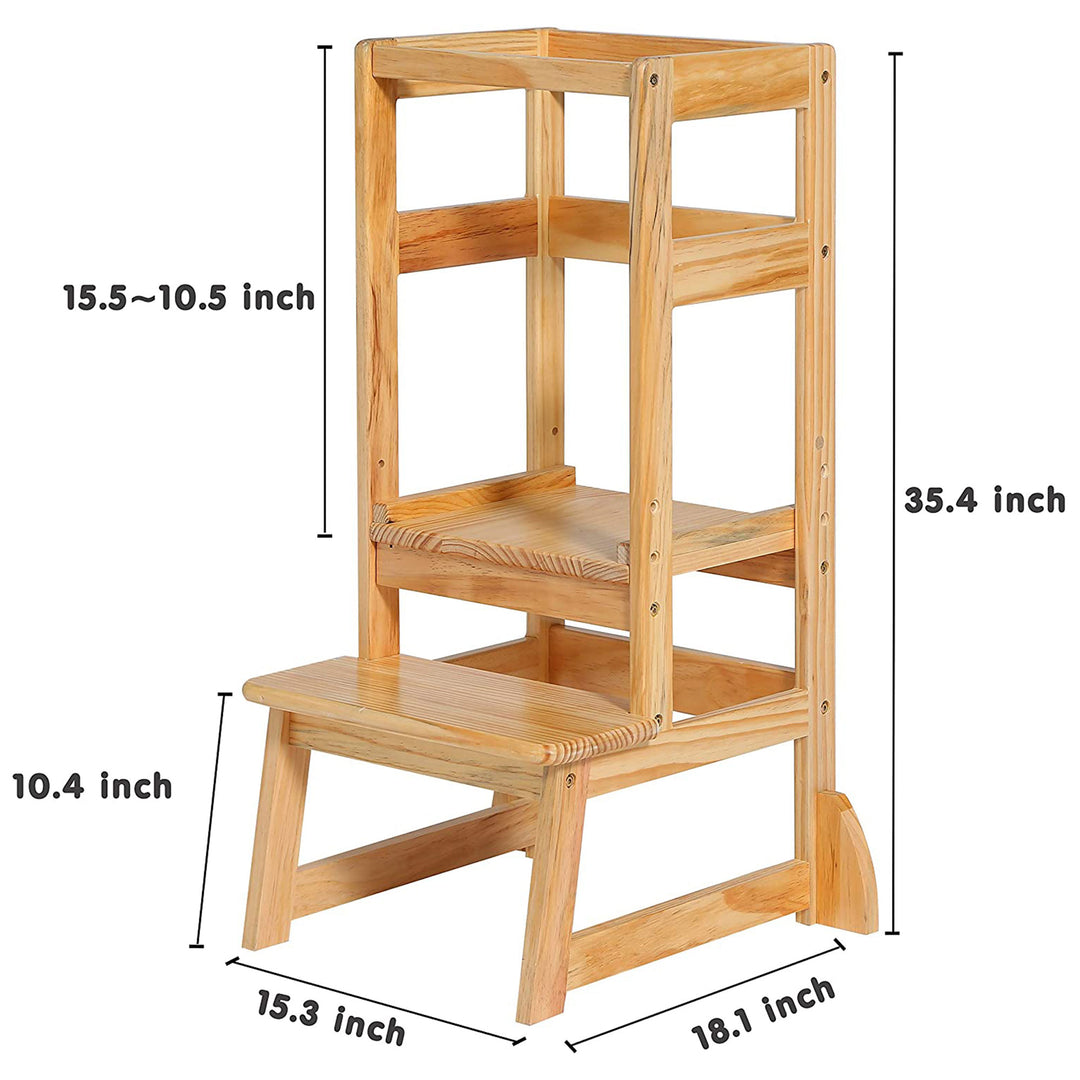SDADI LT05N Mother's Helper Adjustable Height Kids Kitchen Step Stool, Natural - VMInnovations