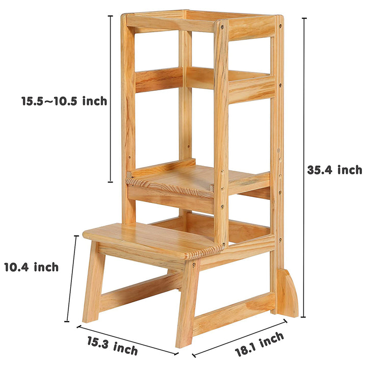SDADI LT05N Mother's Helper Adjustable Height Kids Kitchen Step Stool, Natural - VMInnovations