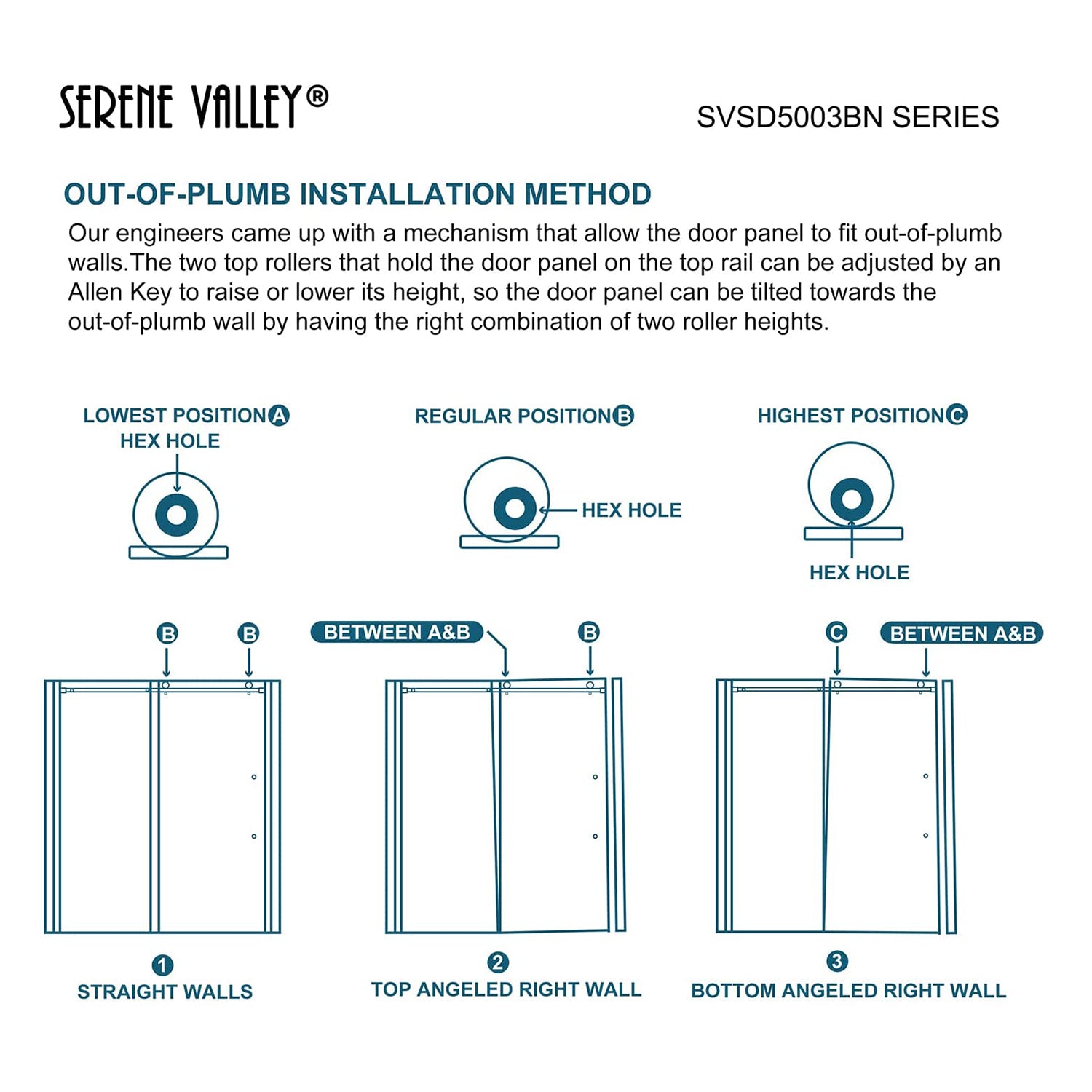 Serene Valley 72 x 74 Inch Square Rail Frameless Sliding Shower Door, Nickel