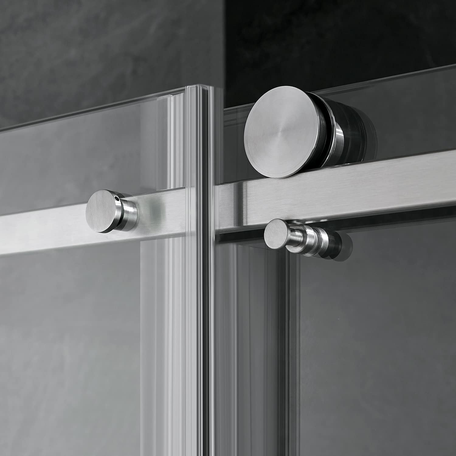 Serene Valley 72 x 74 Inch Square Rail Frameless Sliding Shower Door, Nickel