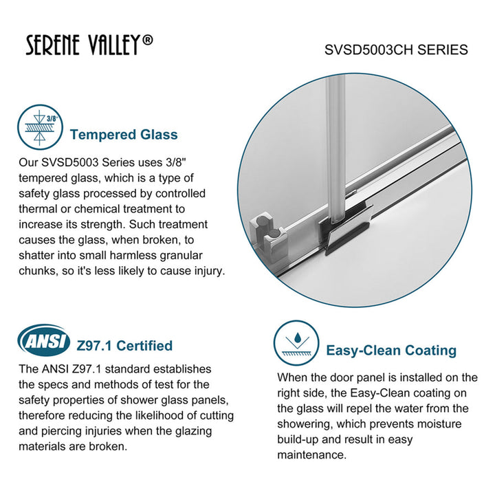 Serene Valley 72 x 74 Inch Square Rail Frameless Sliding Shower Door, Chrome - VMInnovations