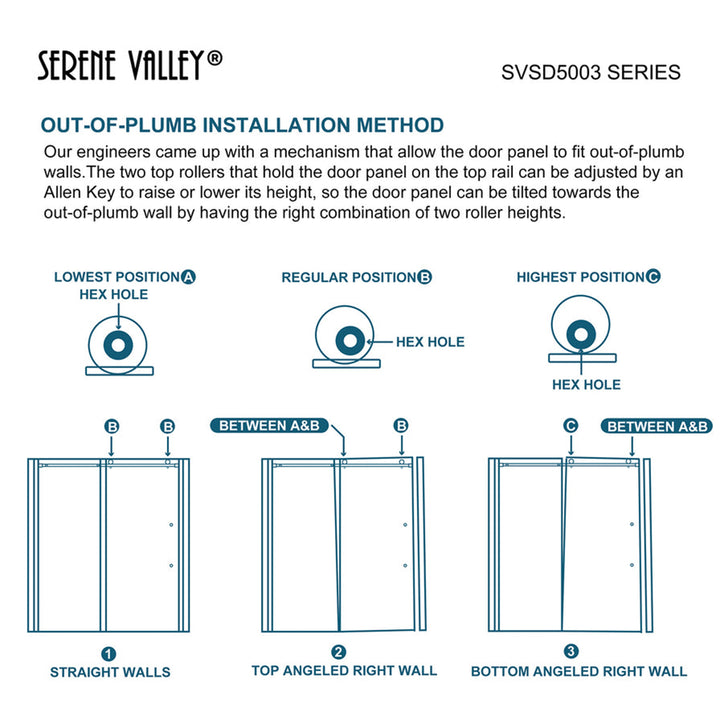 Serene Valley 72 x 74 Inch Square Rail Frameless Sliding Shower Door, Chrome - VMInnovations