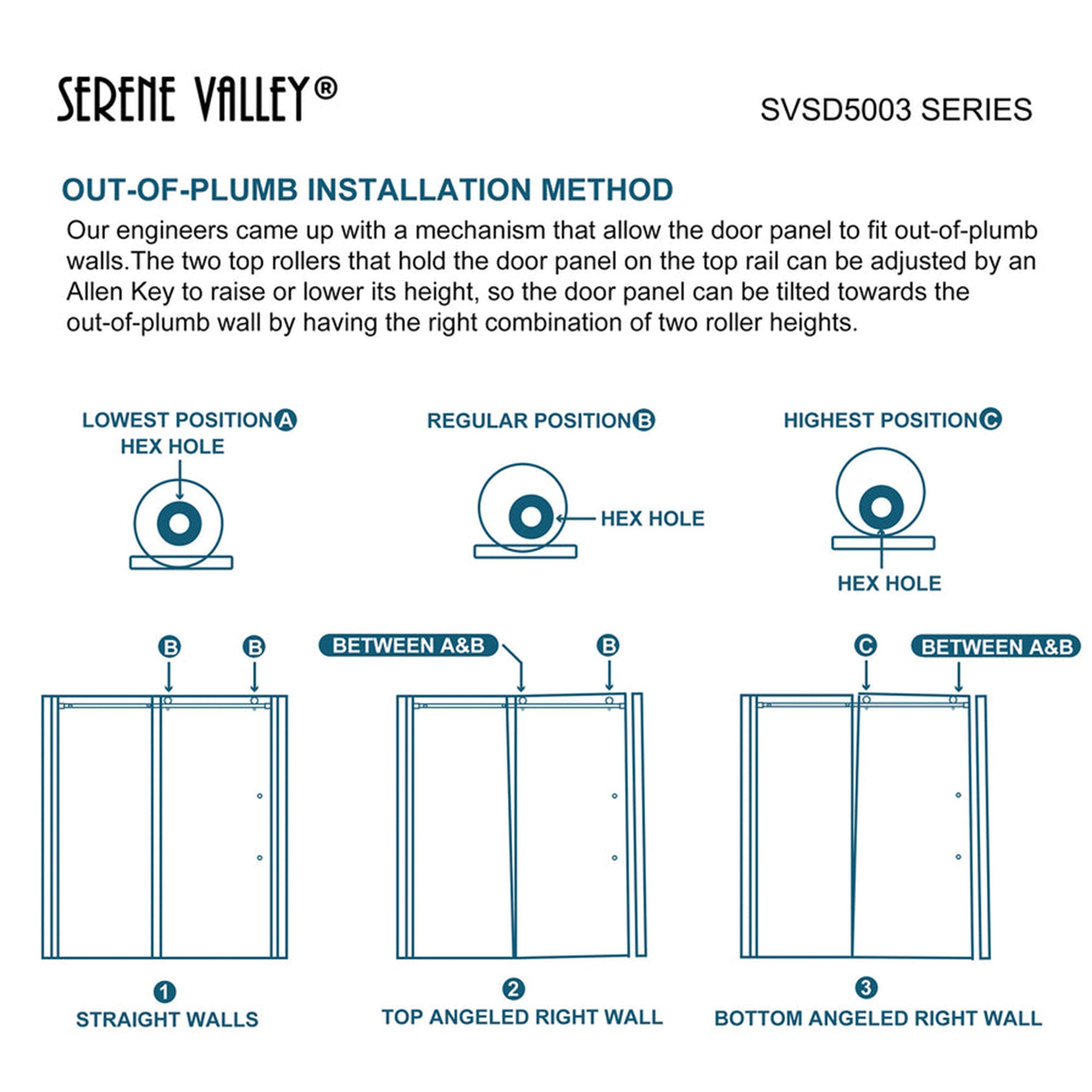 Serene Valley 72 x 74 Inch Square Rail Frameless Sliding Shower Door, Chrome - VMInnovations