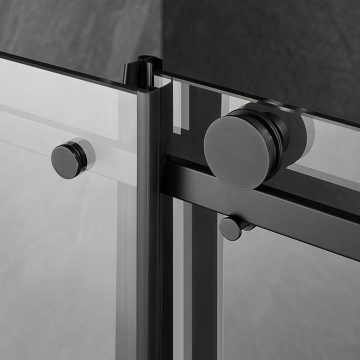 Serene Valley 68 x 74 Inch Square Rail Frameless Sliding Shower Door, Black - VMInnovations