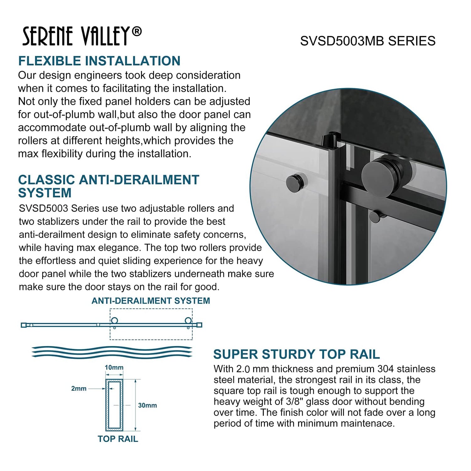 Serene Valley 52"x74" Square Rail Frameless Sliding Shower Door, Black(Open Box) - VMInnovations