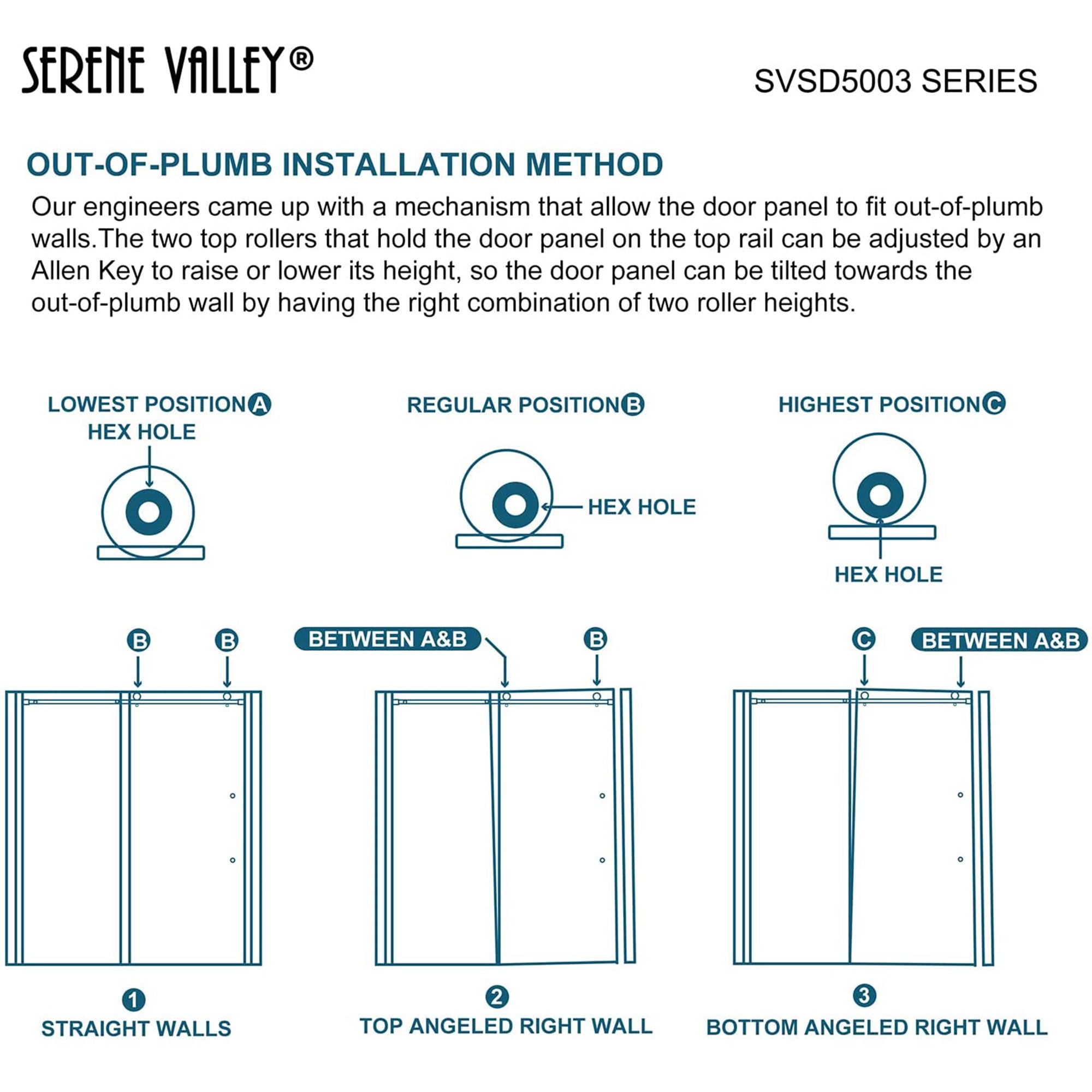 Serene Valley 60 x 74 Inch Square Rail Frameless Sliding Shower Door, Chrome