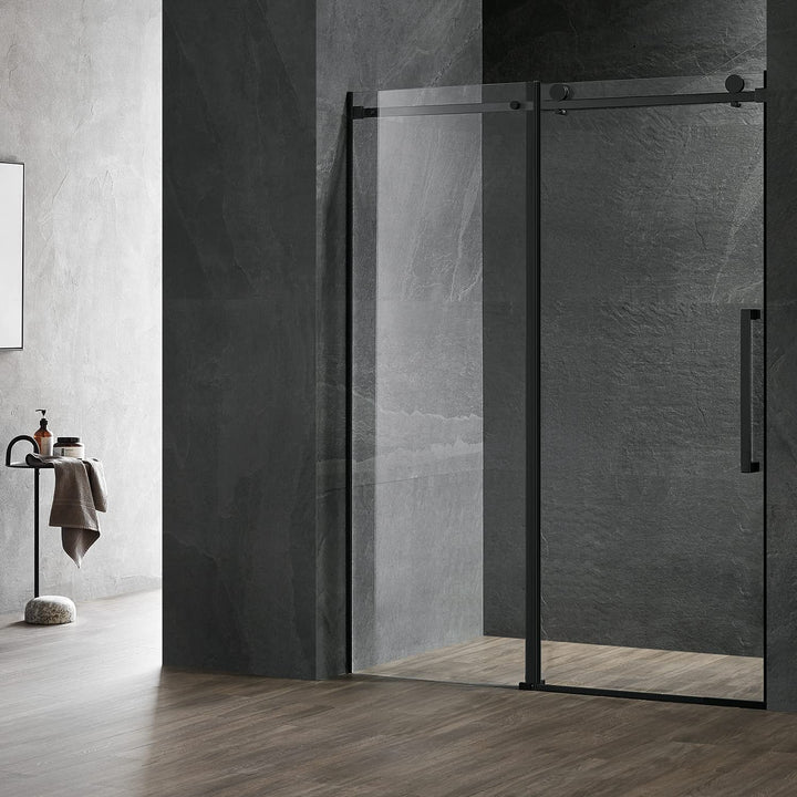 Serene Valley 48 x 74 Inch Square Rail Frameless Sliding Shower Door, Black - VMInnovations