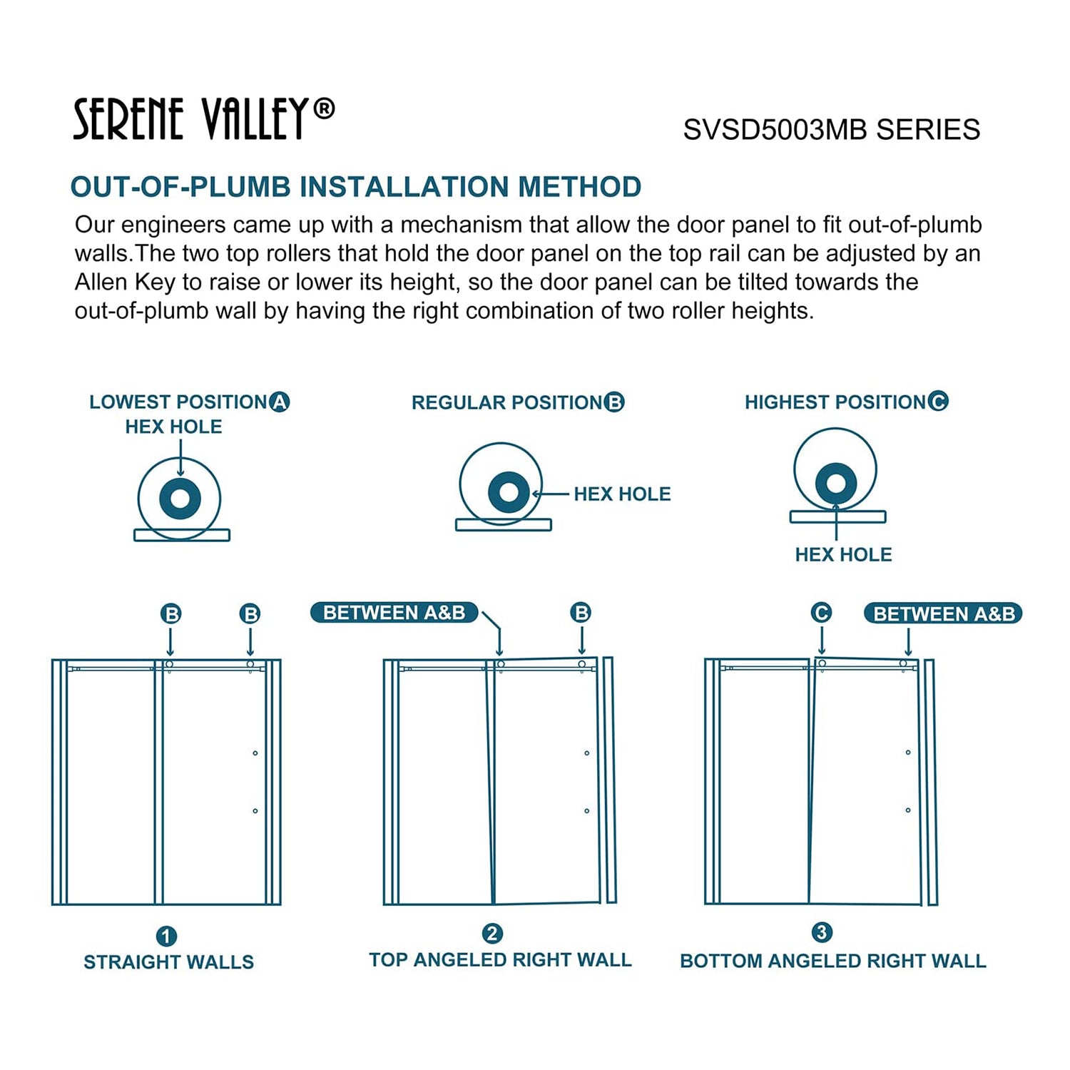 Serene Valley 48 x 74 Inch Square Rail Frameless Sliding Shower Door (Open Box)