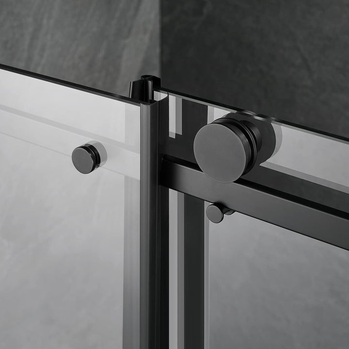 Serene Valley 48 x 74 Inch Square Rail Frameless Sliding Shower Door, Black - VMInnovations