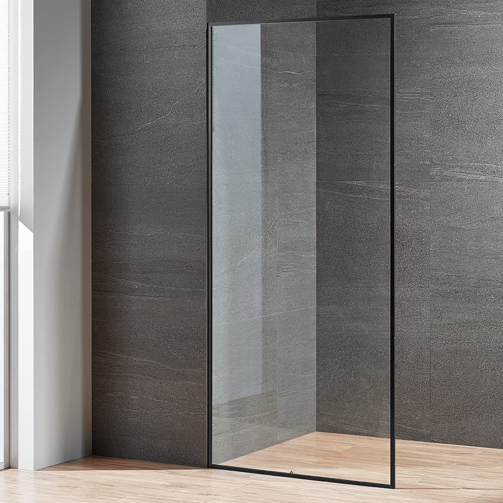 Serene Valley 34 x 72 Inch Tempered Glass Stand Alone Shower Screen, Matte Black - VMInnovations