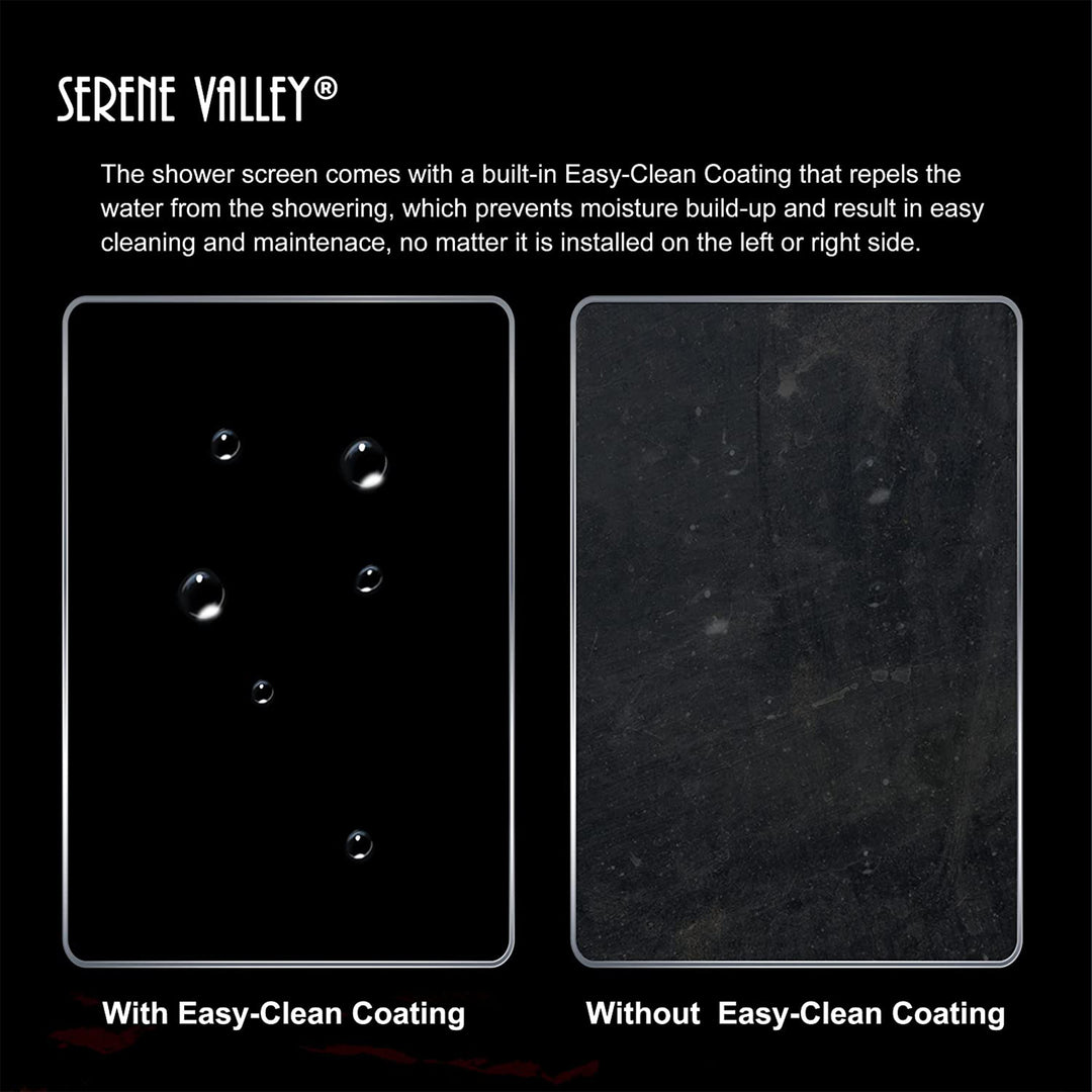 Serene Valley 34 x 72 Inch Tempered Glass Stand Alone Shower Screen, Matte Black - VMInnovations