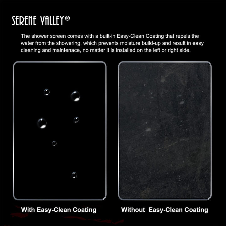 Serene Valley 34 x 72 Inch Tempered Glass Stand Alone Shower Screen, Matte Black - VMInnovations