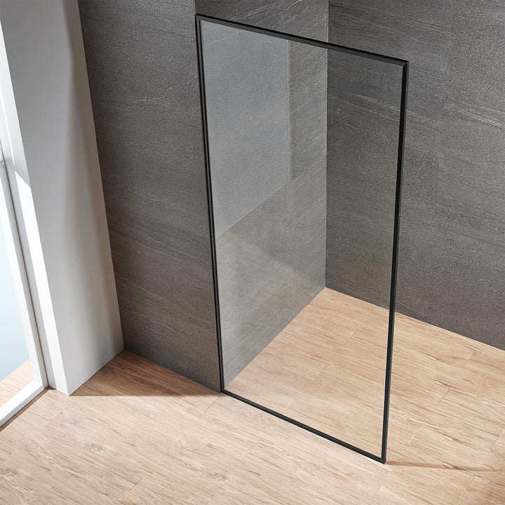 Serene Valley 34 x 72 Inch Tempered Glass Stand Alone Shower Screen, Matte Black - VMInnovations