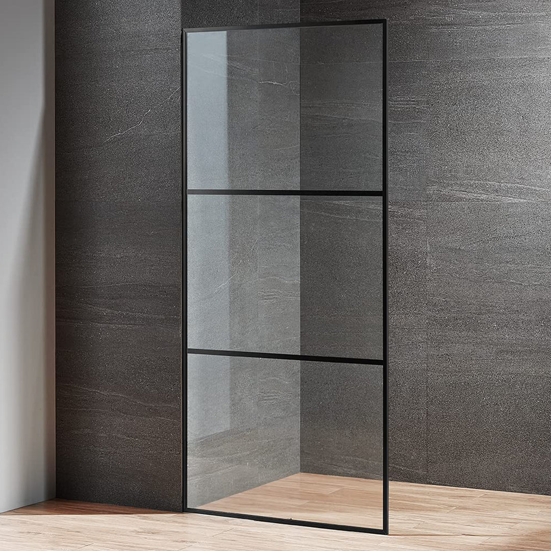 Serene Valley 34 x 72 Inch Tempered Glass Stand Alone Shower Screen, Matte Black - VMInnovations