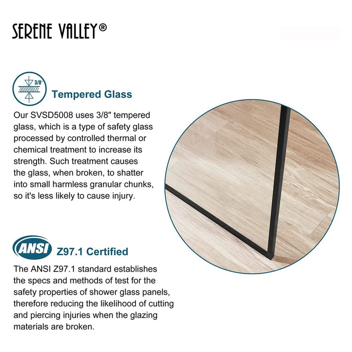 Serene Valley 34 x 72 Inch Tempered Glass Stand Alone Shower Screen, Matte Black - VMInnovations