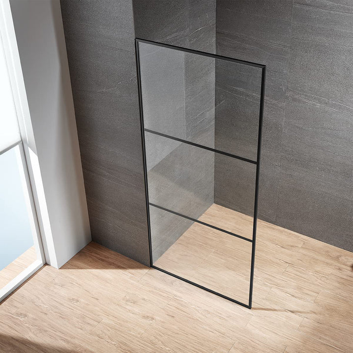Serene Valley 34 x 72 Inch Tempered Glass Stand Alone Shower Screen, Matte Black - VMInnovations
