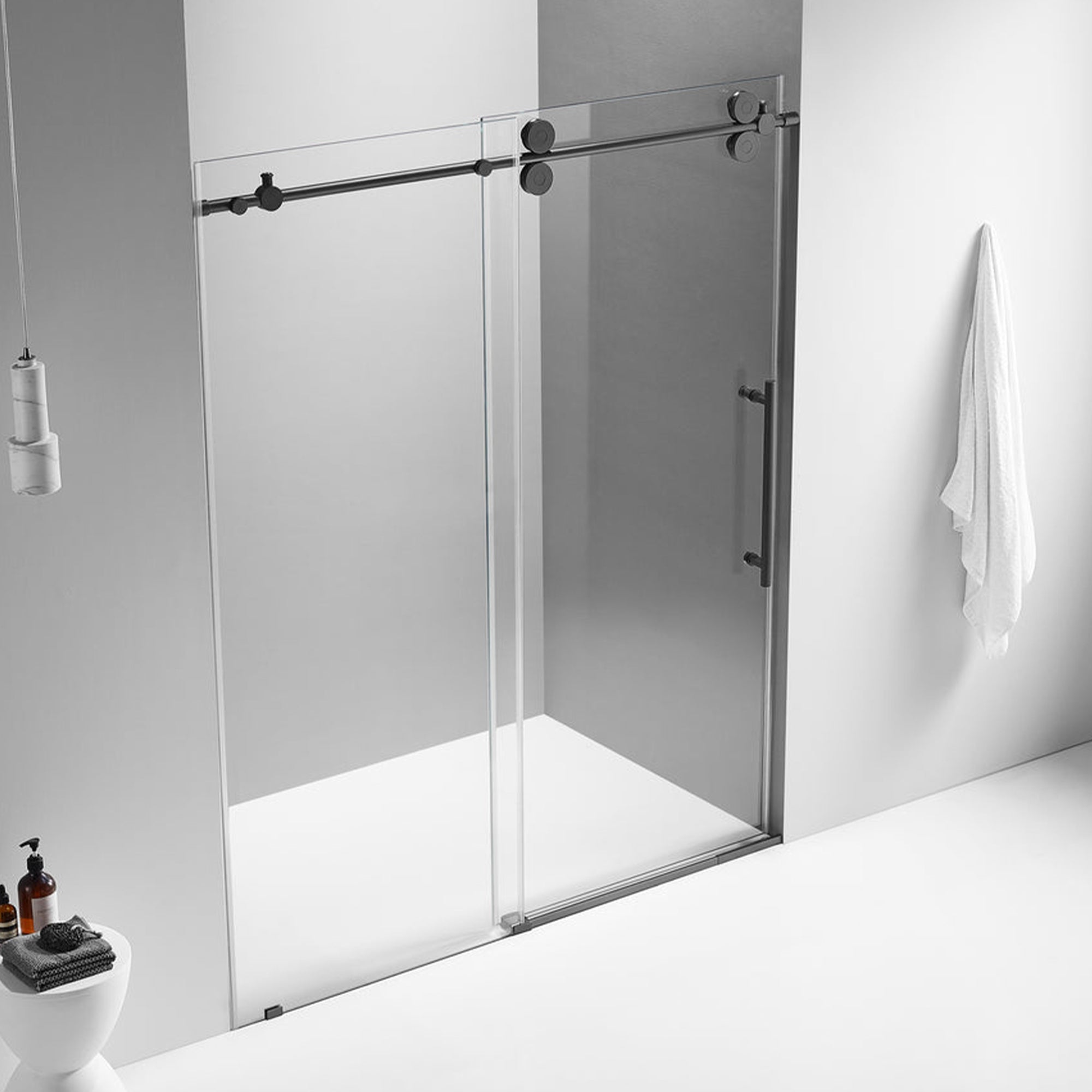 Serene Valley 60 x 74 Inch Square Rail Frameless Sliding Shower Door, Black