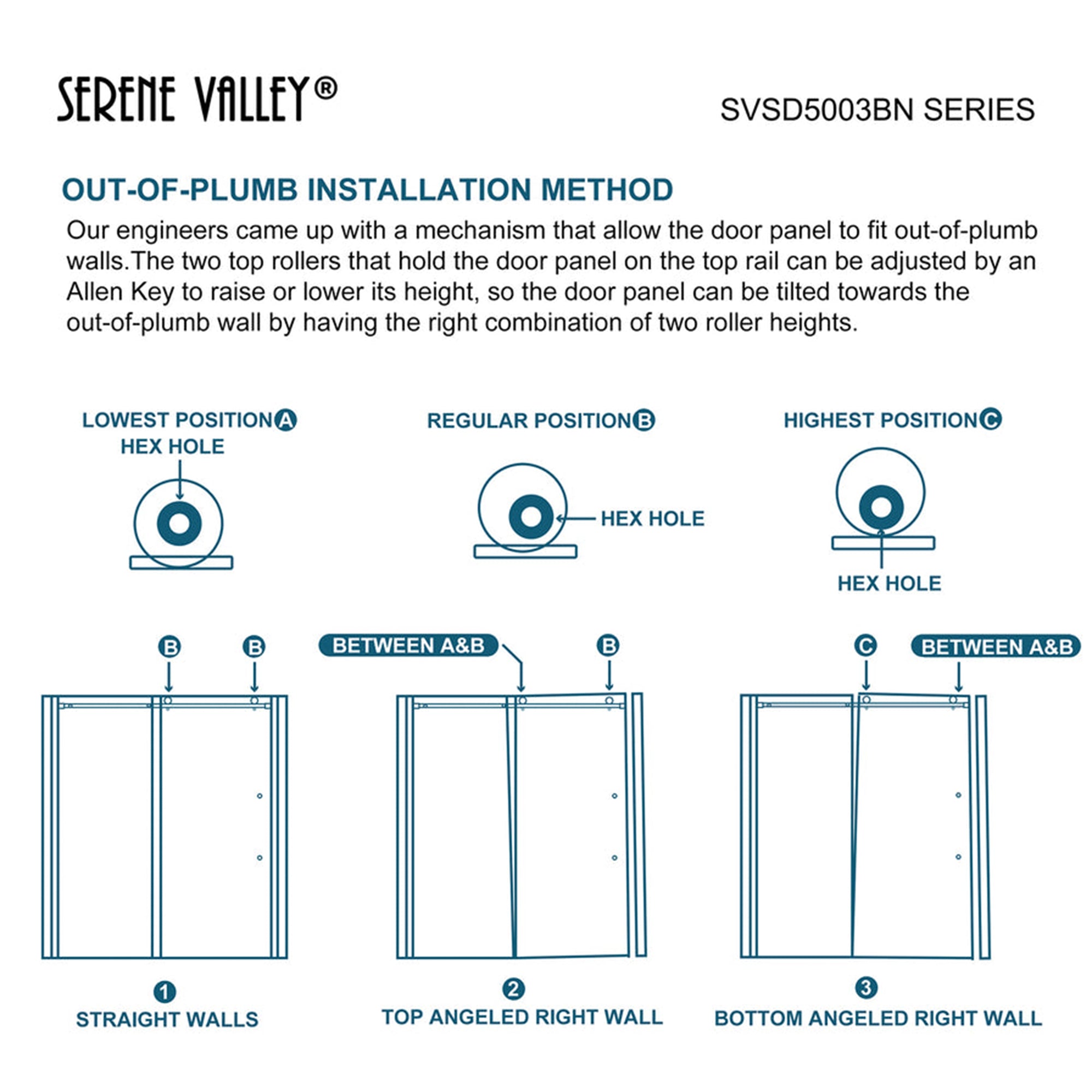 Serene Valley 60 x 74 Inch Square Rail Frameless Sliding Shower Door, Nickel