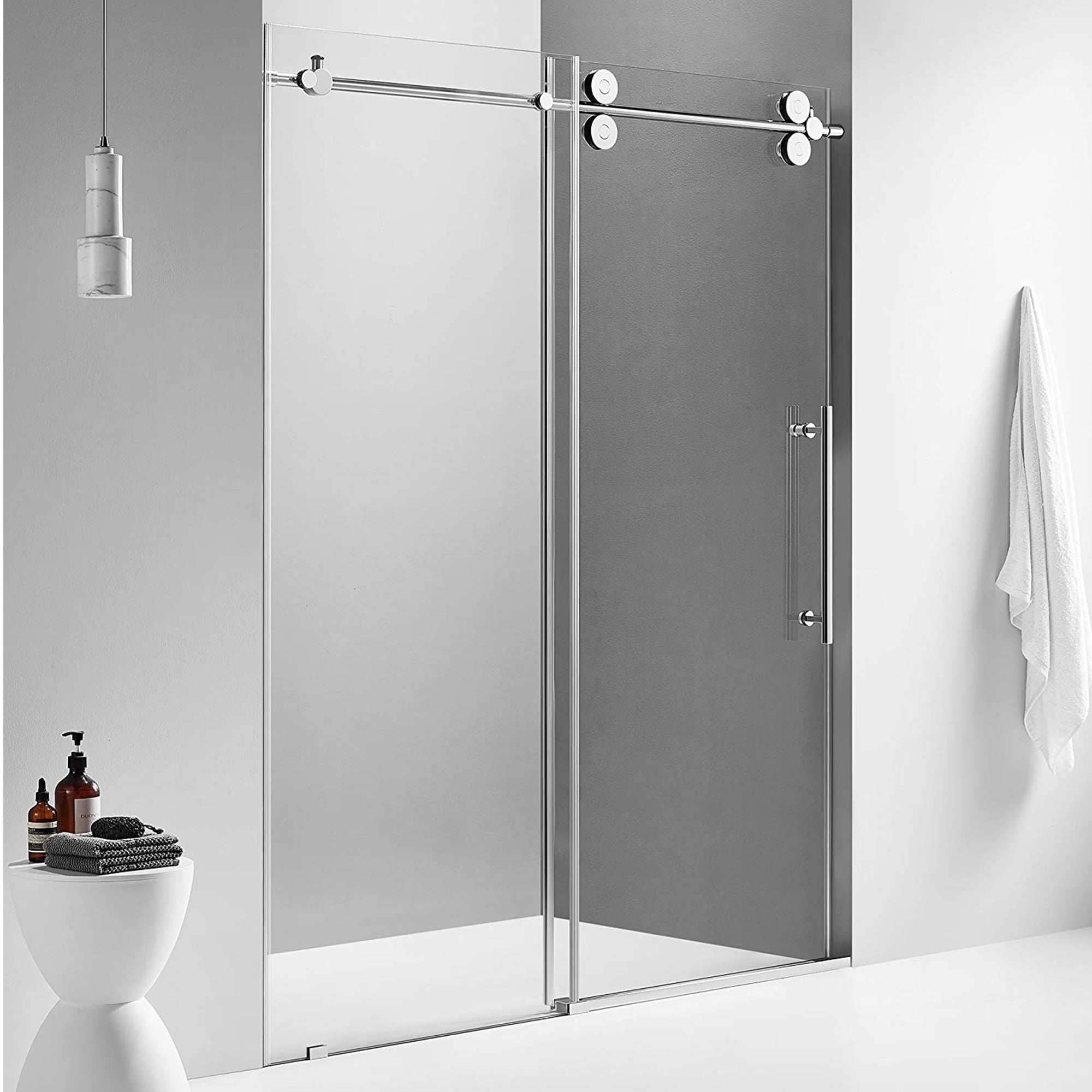 Serene Valley 72 x 74 Inch Big Roller Frameless Sliding Shower Door, Chrome