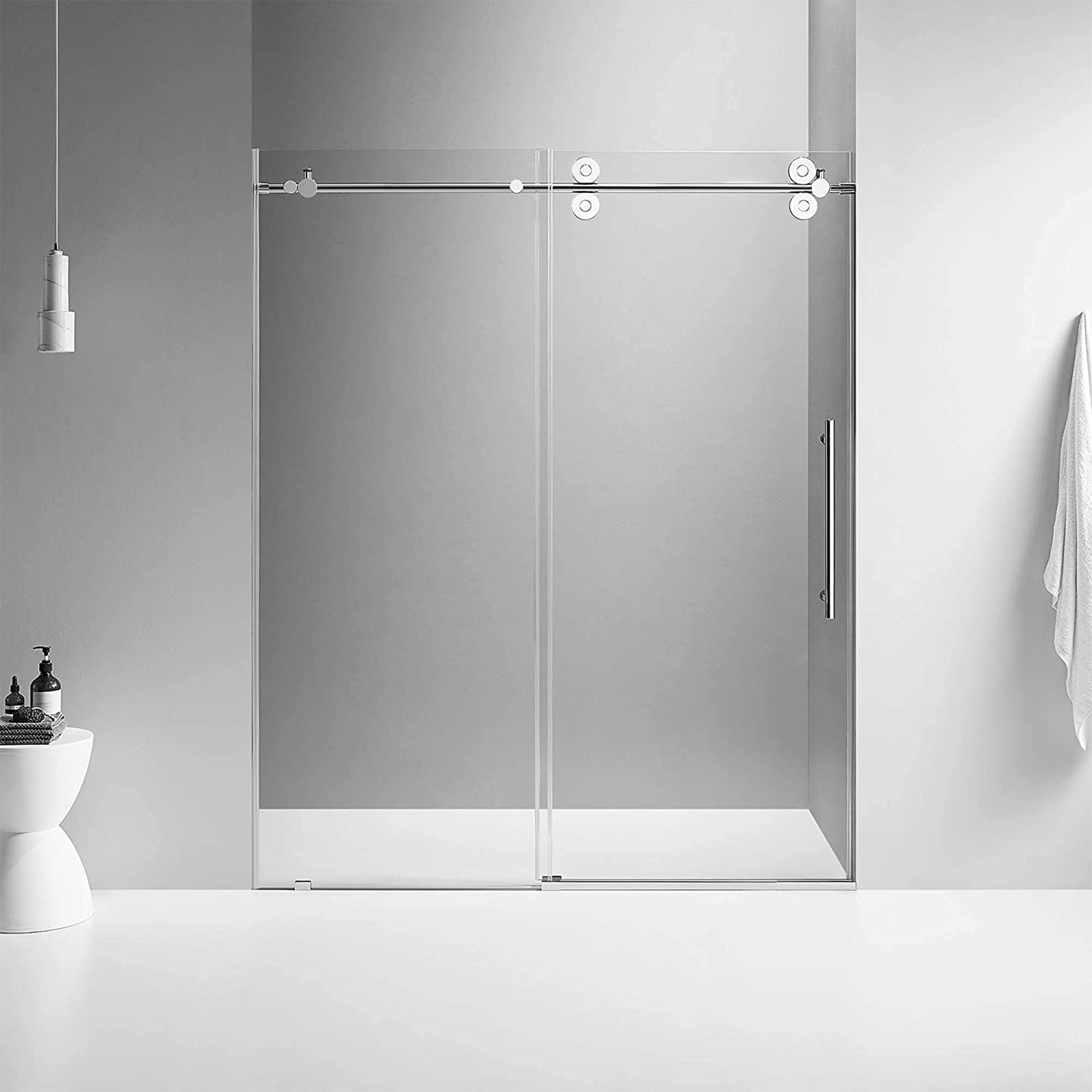 Serene Valley 72 x 74 Inch Big Roller Frameless Sliding Shower Door, Chrome