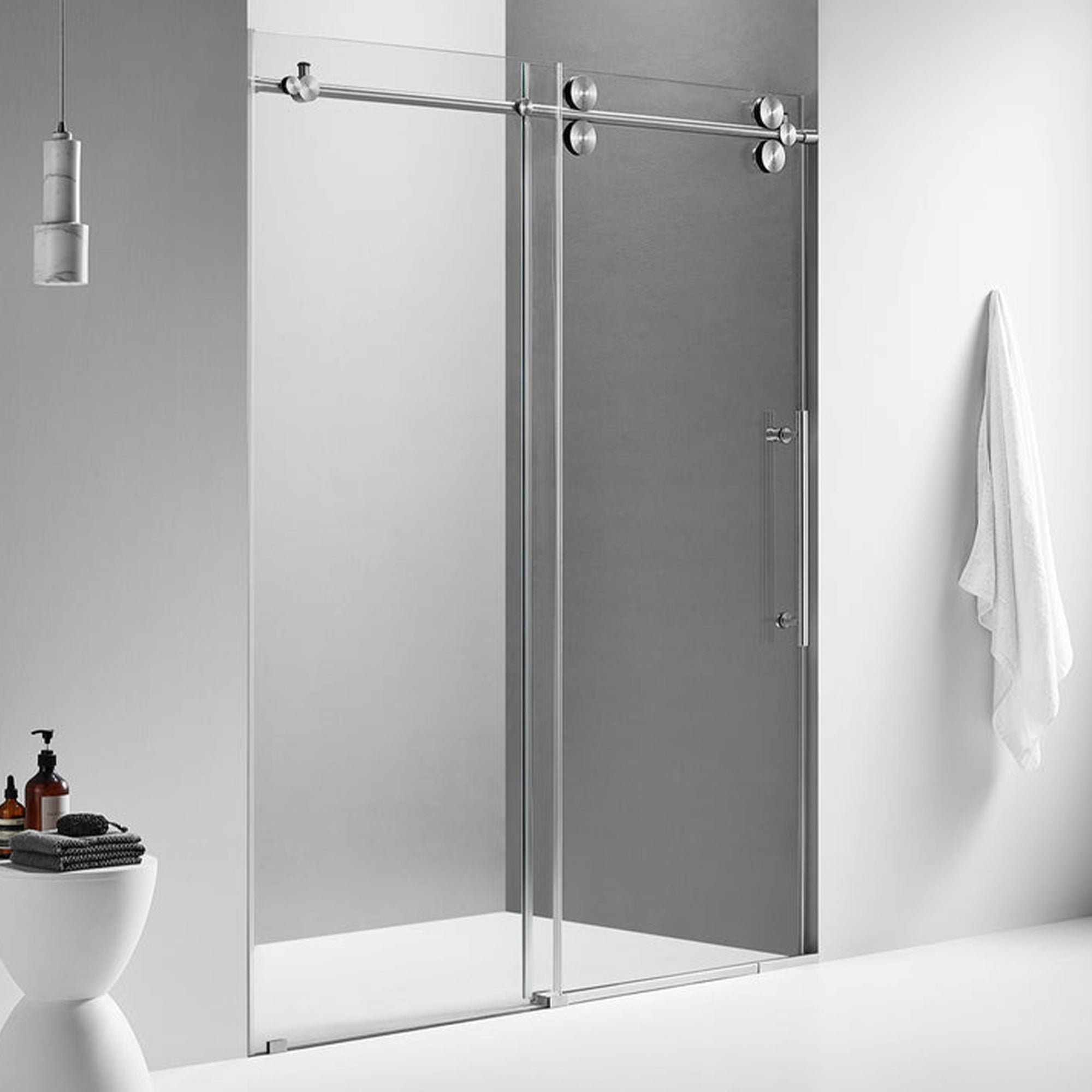 Serene Valley 60 x 74" Big Roller Frameless Sliding Shower Door, Brushed Nickel