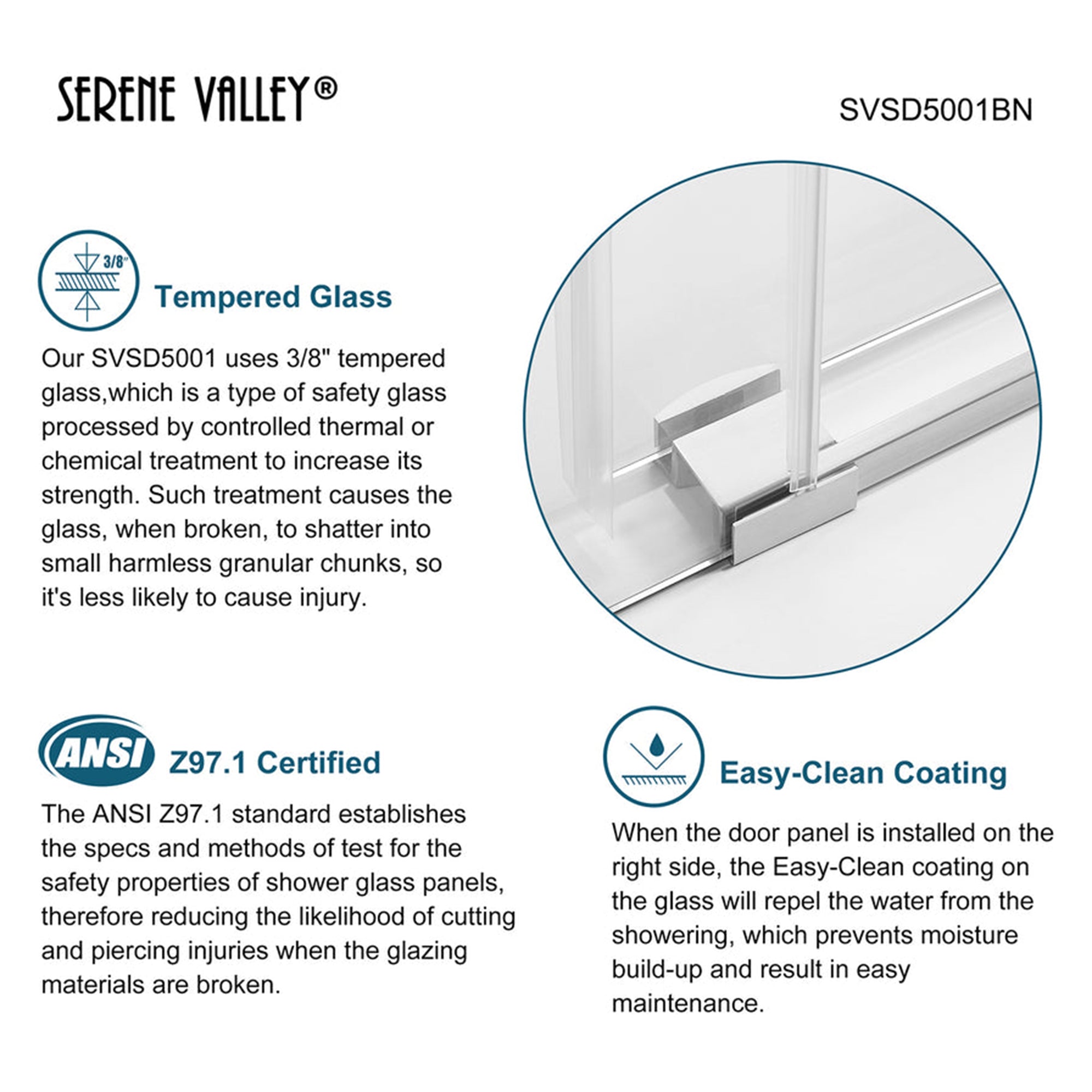 Serene Valley 60 x 74" Big Roller Frameless Sliding Shower Door, Brushed Nickel