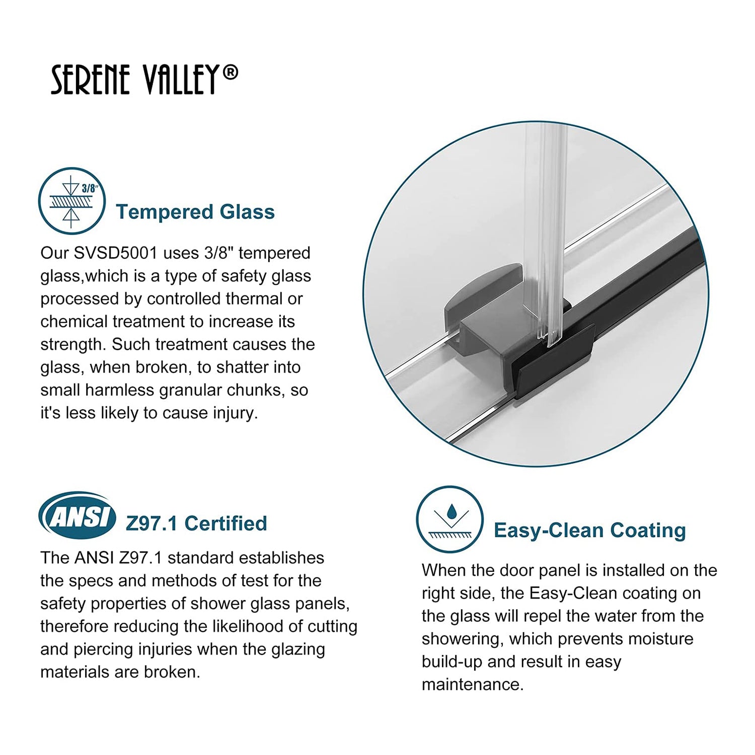 Serene Valley 60 x 74 Inch Big Roller Frameless Sliding Shower Door, Matte Black - VMInnovations
