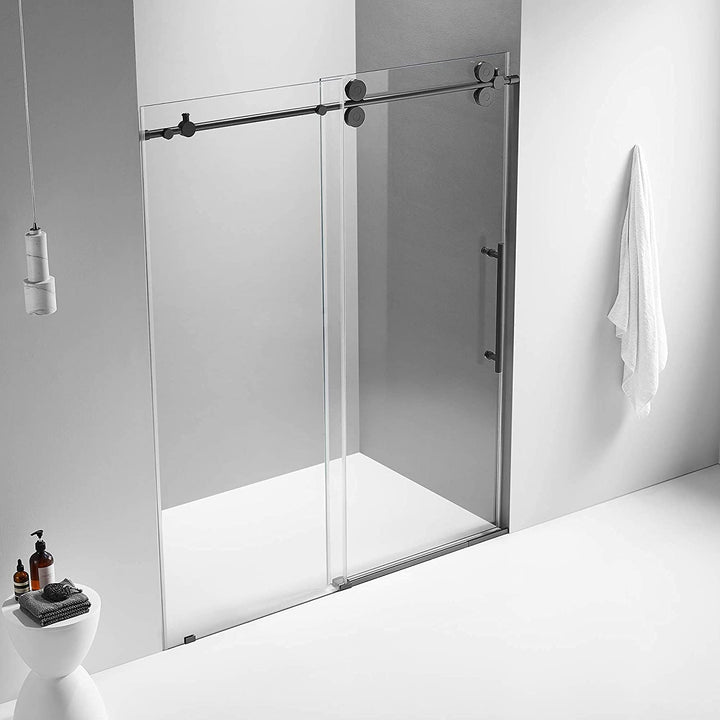 Serene Valley 60 x 74 Inch Big Roller Frameless Sliding Shower Door, Matte Black - VMInnovations