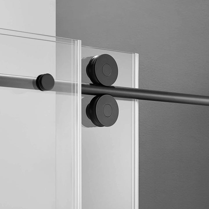 Serene Valley 60 x 74 Inch Big Roller Frameless Sliding Shower Door, Matte Black - VMInnovations