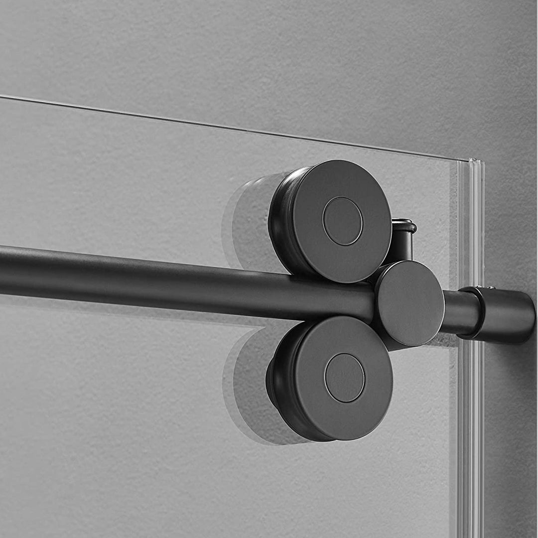 Serene Valley 52 x 74 Inch Big Roller Frameless Sliding Shower Door, Matte Black - VMInnovations