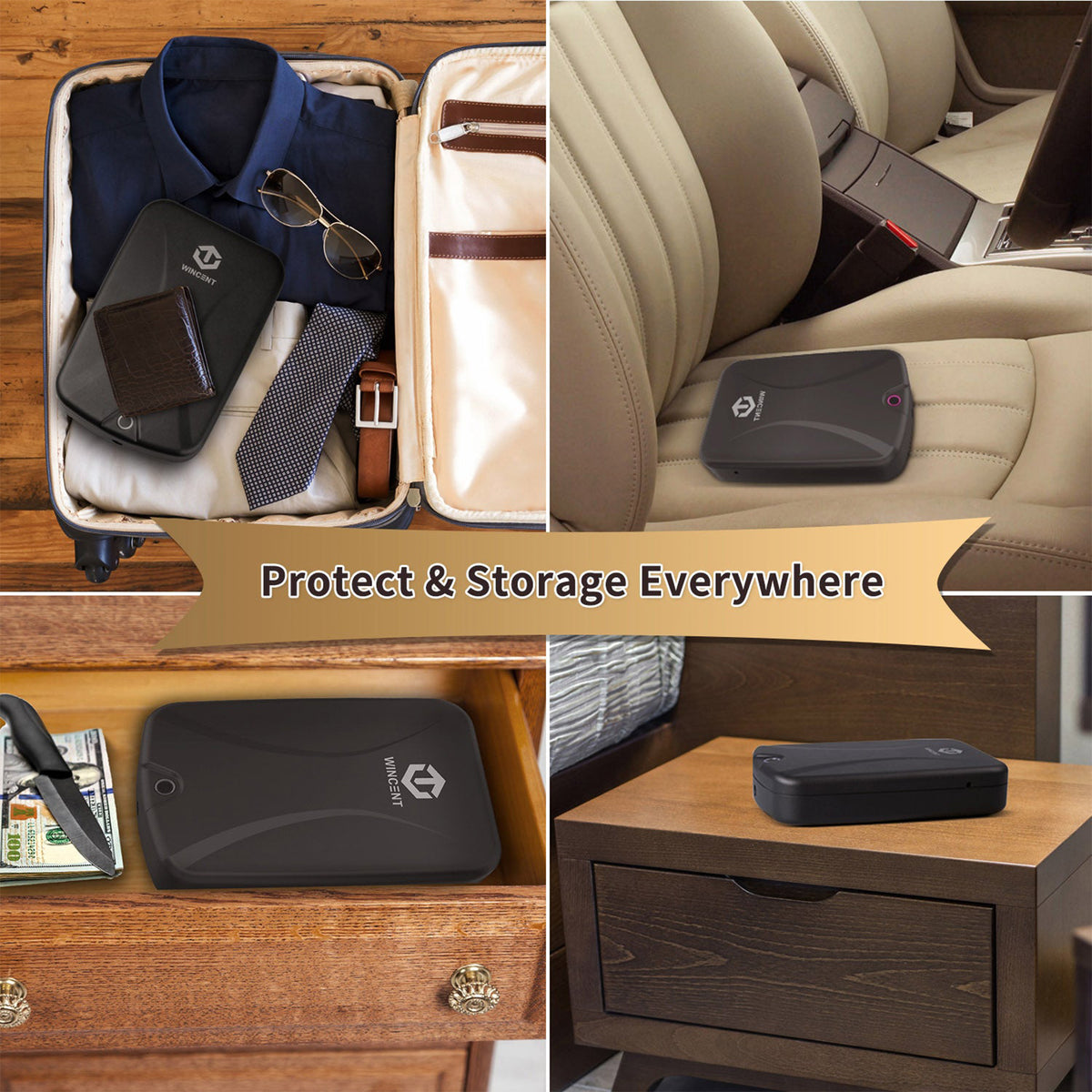 WINCENT Portable Gun Safe for Handguns with Fingerprint Scanner and LED Light - VMInnovations
