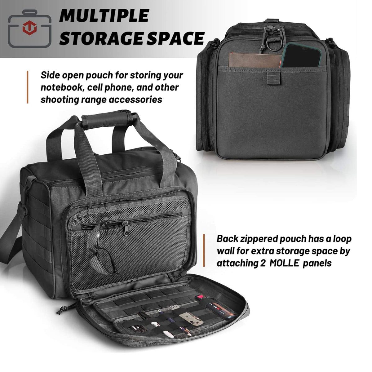 WINCENT Tactical Gun Range Bag with Magazine Slots for Handguns and Ammo, Black - VMInnovations