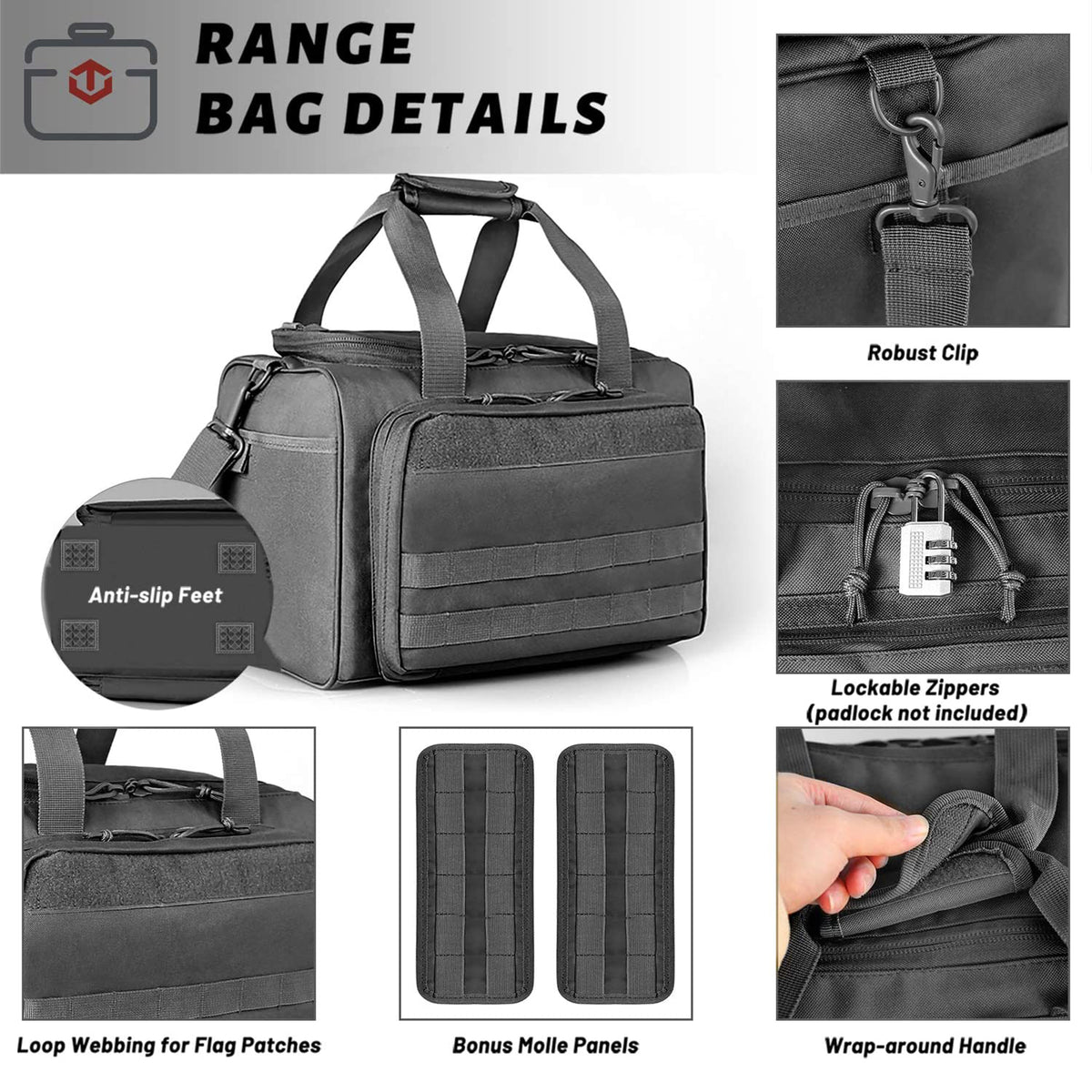 WINCENT Tactical Gun Range Bag with Magazine Slots for Handguns and Ammo, Black - VMInnovations